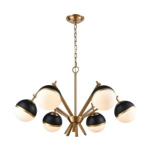 Blind Tiger - Modern/Contemporary Style w/ Luxe/Glam inspirations - Glass and Metal 6 Light Chandelier - 19 Inches tall 32 Inches wide