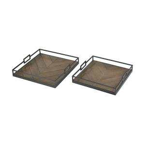 Circa - Transitional Style w/ ModernFarmhouse inspirations - Fir Wood and Metal Tray (Set of 2) - 3 Inches tall 18 Inches wide