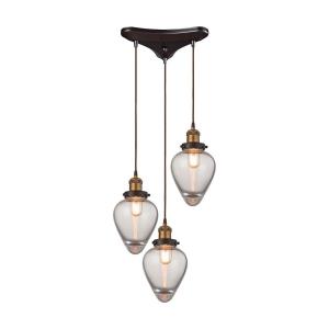 Bartram - 3 Light Triangular Pendant in Modern/Contemporary Style with Retro and Art Deco inspirations - 12 Inches tall and 15 inches wide