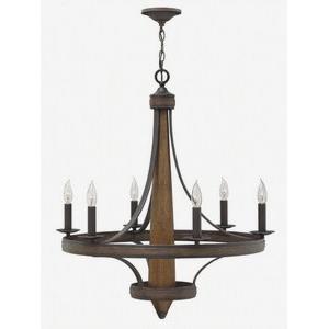 Bastille-6 Light Rustic Medium Chandelier with Wood and Metal Design-29 Inches Wide by 32 Inches Tall