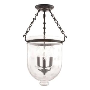 Hampton - Three Light Flush Mount with Star Pattern Glass - 12 Inches Wide by 20.25 Inches High