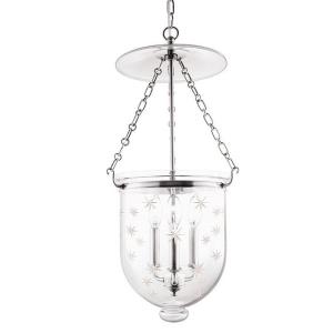 Hampton - Three Light Pendant with Star Pattern Glass - 12 Inches Wide by 25 Inches High