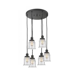 Canton-Six Light Adjustable Cord Pan Chandelier-14 Inches Wide