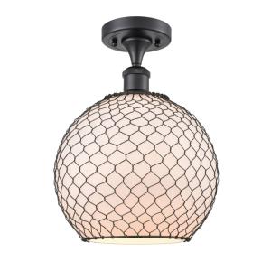 Large Farmhouse Chicken Wire-3.5W 1 LED Semi-Flush Mount in Industrial Style-10 Inches Wide by 15 Inches High