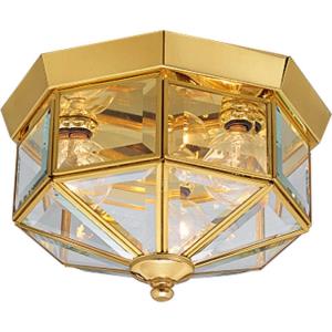 Beveled Glass - 6 Inch Height - Close-to-Ceiling Light - 3 Light - Line Voltage - Damp Rated