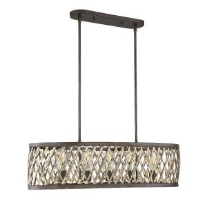 5 Light Linear Chandelier-Rustic Style with Farmhouse and Bohemian Inspirations-9.75 inches tall by 16.5 inches wide