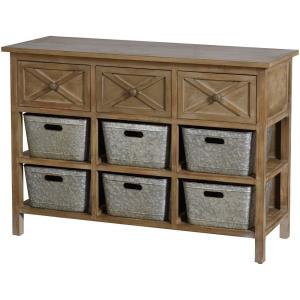 47.25 Inch 3 Drawer Wooden Side Table with Shelves