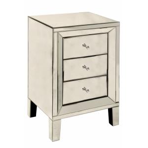 30 Inch 3 Drawer Mirrored Side Table with Faux Diamond Knobs