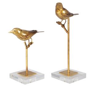 Passerines - 13.25 inch Bird Sculpture (Set of 2) - 6.5 inches wide by 5.5 inches deep